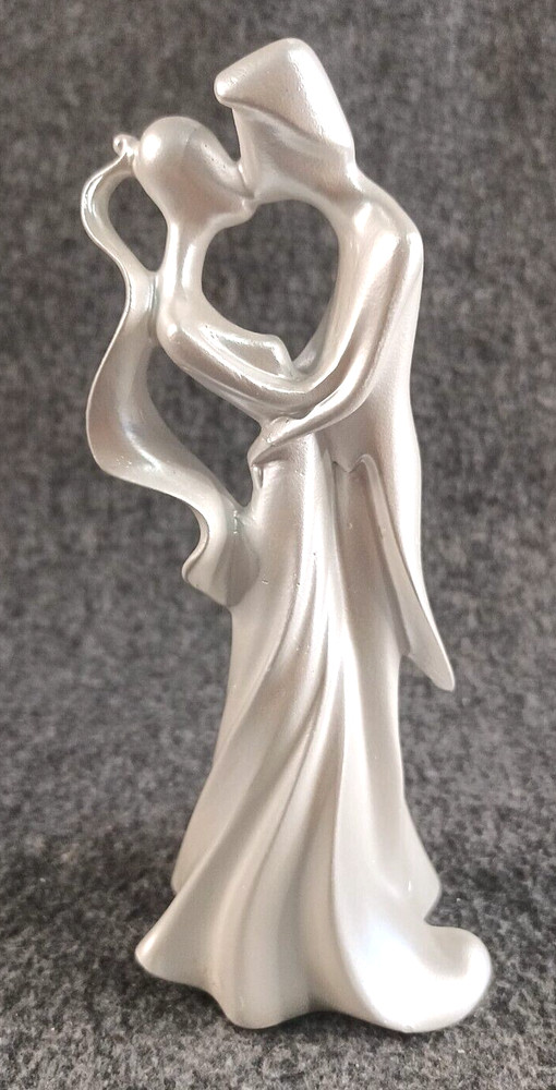White Ceramic Wedding Cake Topper Bride Groom Modern Abstract