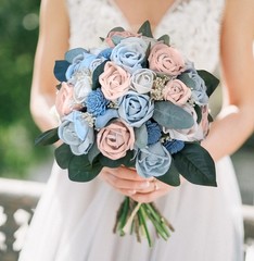 Dusty Ice Blue Pink Bridal Bouquet Sola Wood Flower Bridesmaid Wedding Decor