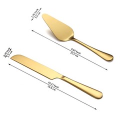 Wedding Cake Knife and Server Set, Gold Titanium Plating Stainless Steel Cake…