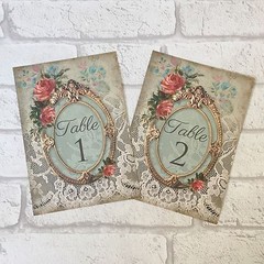 Vintage Style Wedding Table Numbers Names Cards – Shabby Chic Lace Frame Flower