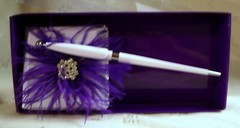 NIB Studio His & Hers Wedding Guest Pen, Purple OR Turquoise on White, 7.75″T