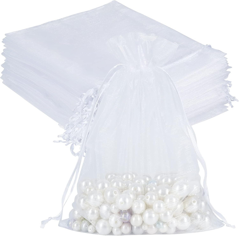 100pcs Sheer Organza Bags White, 6 x 9 inches Christmas Wedding Shower Party Fav