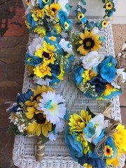 Sunflower wedding flowers package bridal bouquet decorations 7 bouquet turquoise