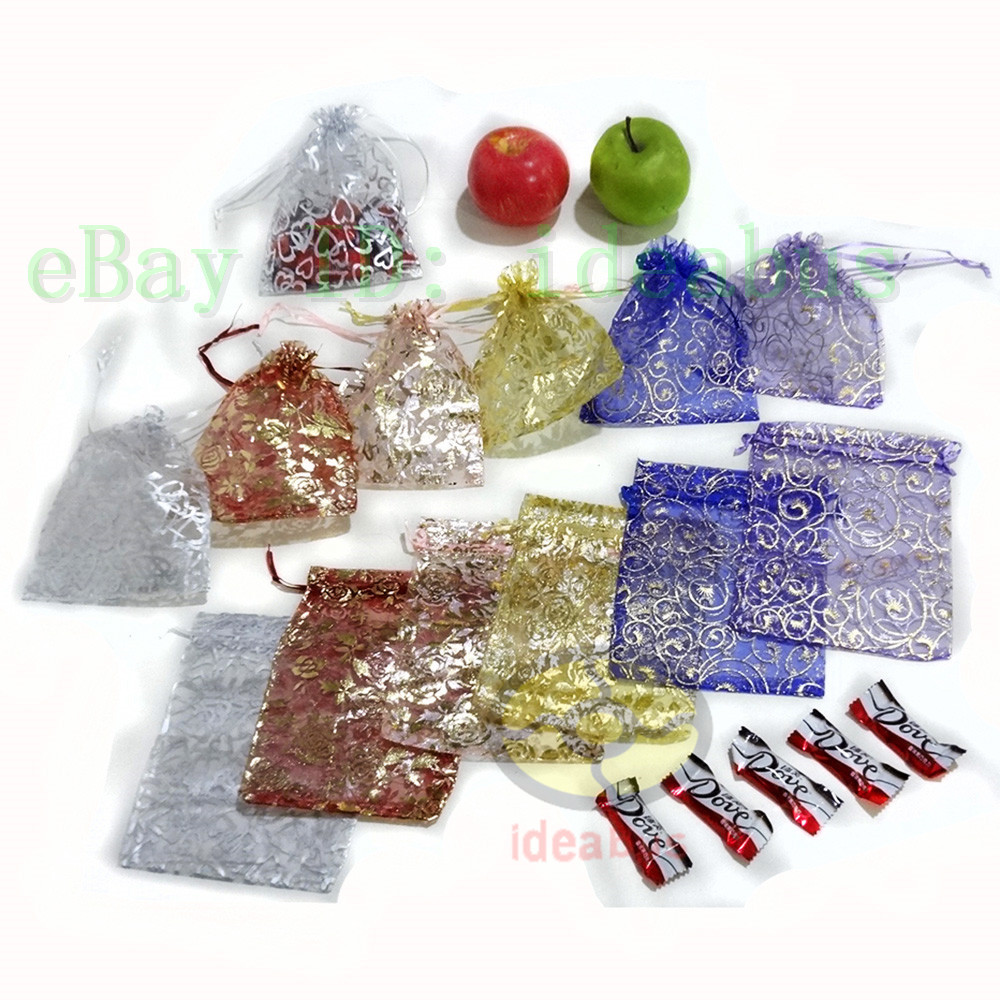25/50/100pcs Print Pattern Organza Pouches Jewelry Wedding Favor Bags 6.7″x4.73″