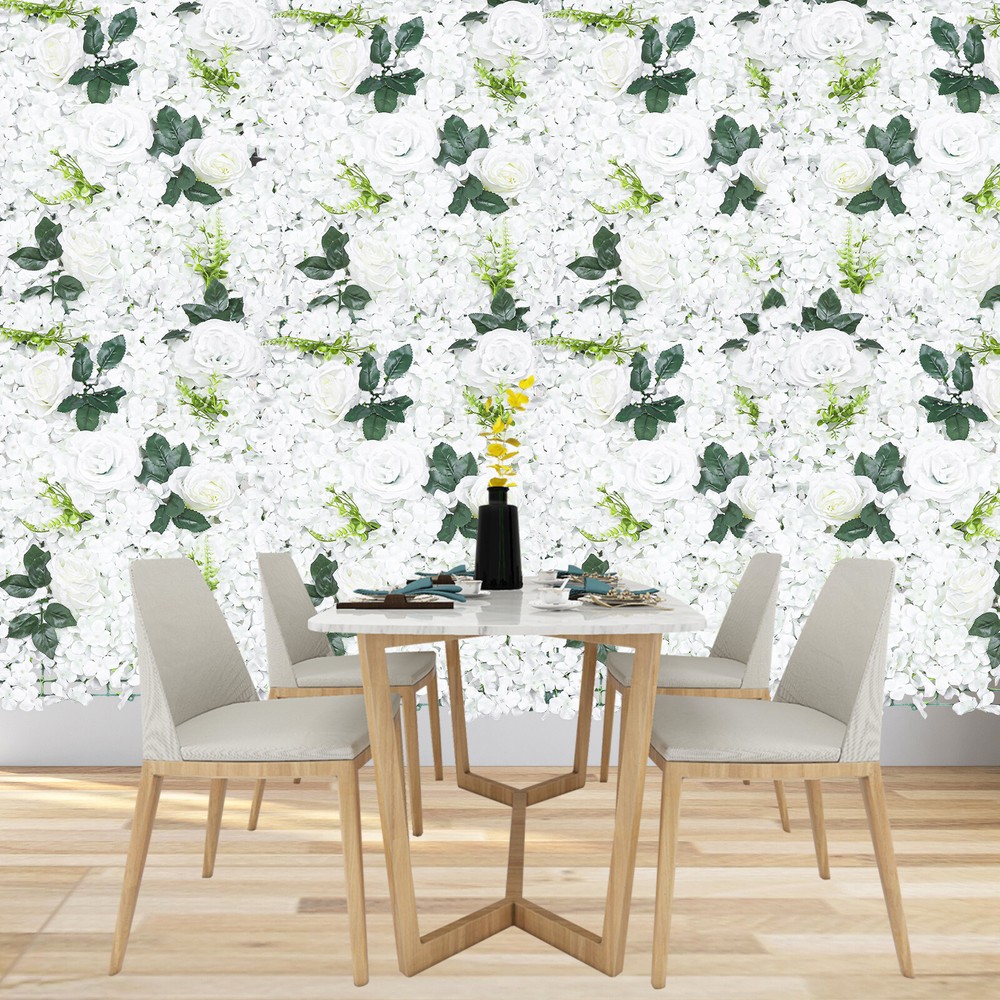 6Pcs White Hydrangea Faux Flower Wall Panels Wedding Backdrop Decor