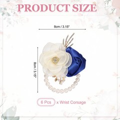 Rose Wrist Corsage, 6Pcs Wrist Corsage Bracelets Flower Wristlet, Sapphire Blue