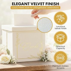 Wedding Card Box – 9″ x 9″ Collapsible Velvet – Covered Design – Cards Box fo…