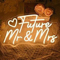 SYLHOME Future Mr & Mrs Led Neon Light Sign Wedding Wall Decor Sign Banner