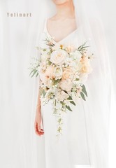 Champagne Wedding Bouquet for Bride – Artificial Roses Cascading Design