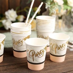 WHITE BLUSH 24 Marble 9 oz All Purpose PAPER CUPS Party Catering Decorations