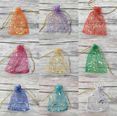 50pcs Moon Stars Organza Gift Bags – Jewelry Pouches for Weddings & Parties