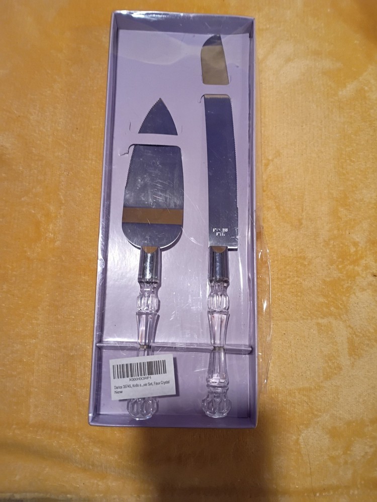 Darice Cake Knife & Server Set Stainless Steel Faux Crystal Handles, 2-Piece