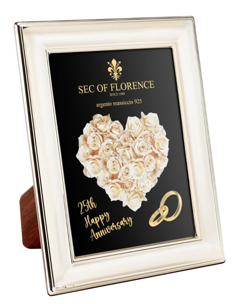 5×3,5″ Solid 925 Sterling Silver Photo Frame 25th Wedding 7201/9×13*H25*CB*USA