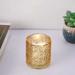 6 pcs Gold Mercury Glass Votive Candle Holders Geometric Design Wedding
