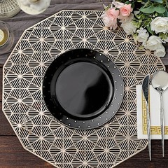 10 Round 10″ Black Plastic Dinner Plates with Gold Dotted Rim Party Catering