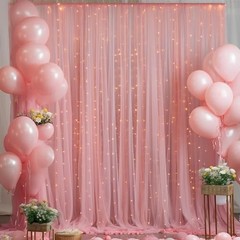 10x8ft Tulle Backdrop Curtain with Lights String for 2 Panels(5*8FT) Dusty Rose