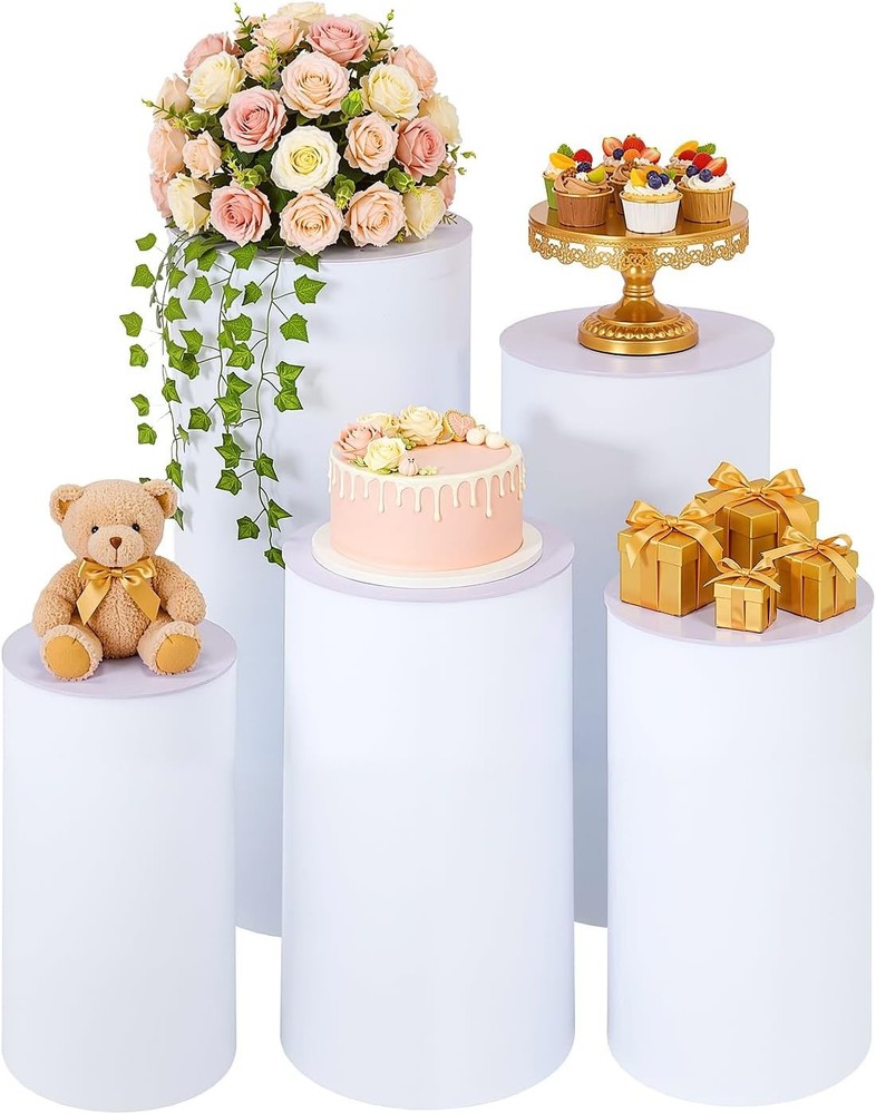 5PCS Cylinder Pedestal Stands Parties White PVC Cake Stand Round Cylinder Stands