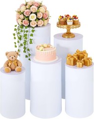 5PCS Cylinder Pedestal Stands Parties White PVC Cake Stand Round Cylinder Stands