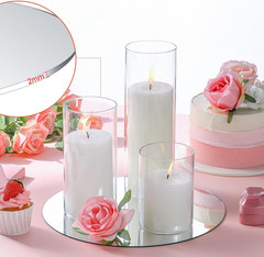 Elegant Round Glass Mirror Trays & Vases Set for Wedding & Party Centerpieces