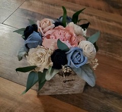 Dusty Blue Pink Navy Box Centerpiece Sola Wood Flower Arrangement Wedding Decor