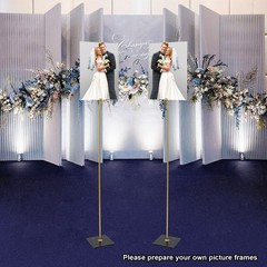 Set Of 2 Gold Adjustable Floor Sign Stands With Marble Base 0-160 cm