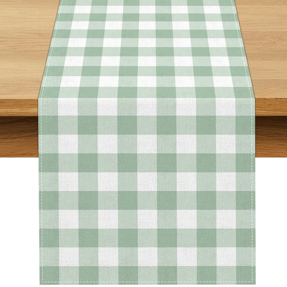 Buxiuer Sage Green Gingham Party Table Runner 13″ x 72″, Multi Color