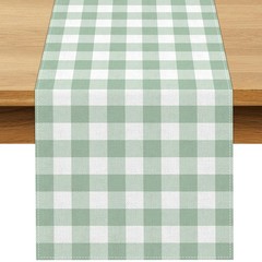 Buxiuer Sage Green Gingham Party Table Runner 13″ x 72″, Multi Color