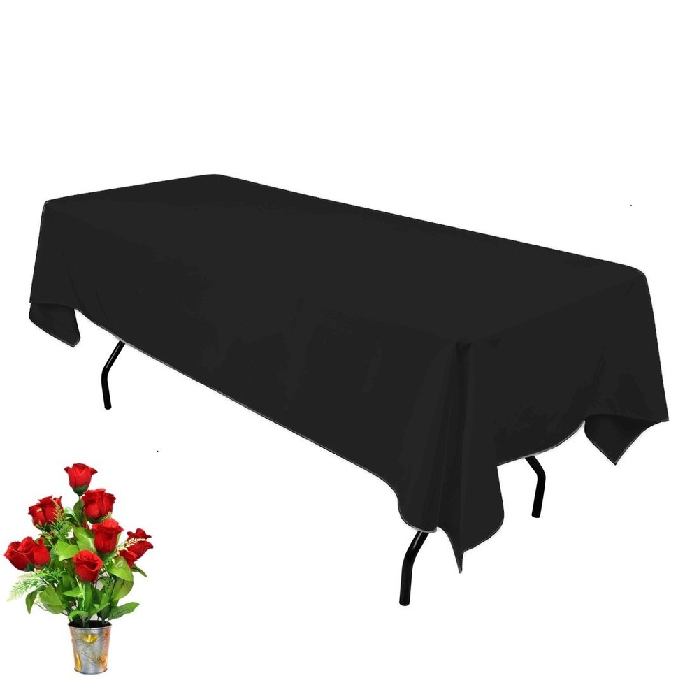 60″ X 126″ INCH BLACK POLYESTER RECTANGLE TABLE CLOTH WEDDING PARTY BANQUET