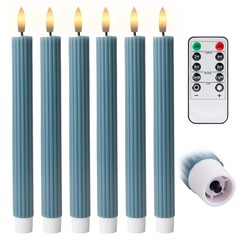Open Box 6PK 10″ Ribbed LED Candles with Remote Timer Assorted Colors Wedding