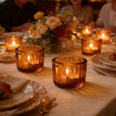 Tea Light Candle Holders Set of 12, 5cm x 3.5cm Glass Tea Light Holders Amber