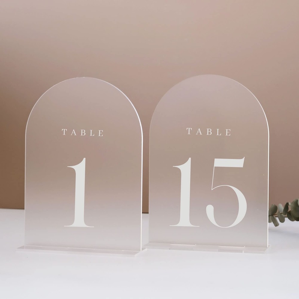 15-Pack 5×7 Frosted Arch Acrylic Table Numbers, 1-15, Holder, Wedding, Signs