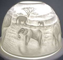 Porcelain Tealight Candle Holder Lithophane Dome 3-D Elephants Projection Images