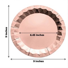 25 ROSE GOLD 9″ Metallic Round Paper Salad Dinner Plates Geometric Design