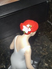Red Haired Bride Pulling Hubby Wedding Topper