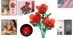 A Creative 126pc Rose Flower Building Set with Light for Unique Home Decor