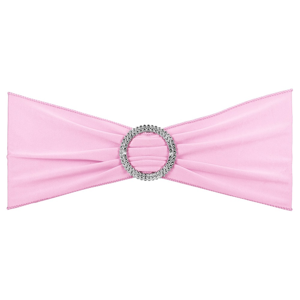10Pcs 14″x5″ Stretch Chair Sashes Bows Chair Bands Sash with Buckle Pink