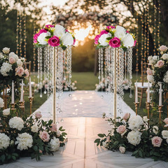 Elegant 10 Pcs Gold Metal Crystal Flower Stands for Wedding Centerpieces