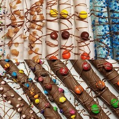 Chocolate/ White Chocolate Coated Pretzel Rods Assorted 16 CT Assorted Toppings