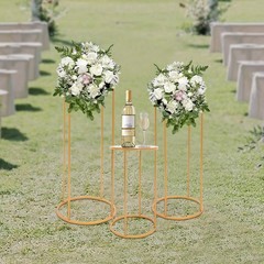 A Set of 3 Cylindrical Flower Racks Gold Party Decor Stand Metal Flower Holder