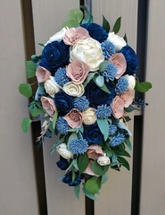 Mauve Navy Dusty Blue Sola Wood Cascading Bridal Bouquet and Wedding Flowers