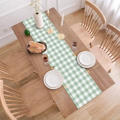 Buxiuer Sage Green Gingham Party Table Runner 13″ x 72″, Multi Color