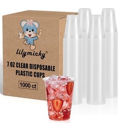 1000 PACK 7 oz Clear Plastic Cups, 7 Ounce Disposable Drinking 7 OZ-1000ct