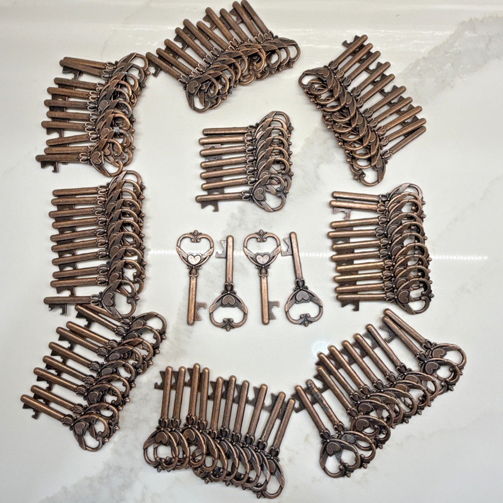 90 Copper Heart Key Bottle Openers Wedding Favors Bulk Party Gifts Vintage Style