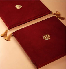 2 Dark Wine Red Double Golden/Silver Happiness kneeling Pad with Tassels/Cushion