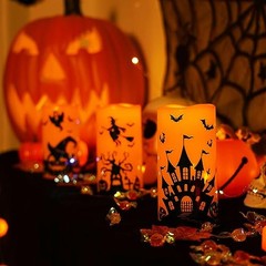 Halloween Candles, Orange Flameless Candles, Battery Operated Decals Plastic