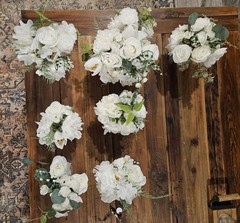 7pc White Faux Flower Bouquets Wedding Centerpieces Decor Lot VASES NOT INCLUDED