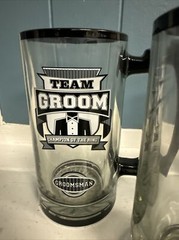 3 pc Team Groom handled clear glass tankard set Best Man Groomsman Beer mugs