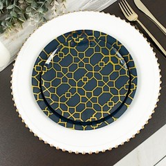 20 NAVY BLUE Plastic DINNER SALAD GOLD Geometric Design Home Events Tableware