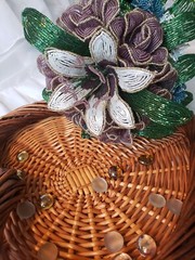 Beaded Flower Wedding Bridal Bouquet W/White Blue Purple Handmade Flowers