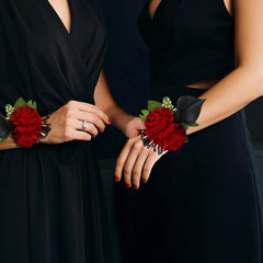 Red Rose Corsage and Black Calla Lily Boutonniere Set for Weddings and Prom